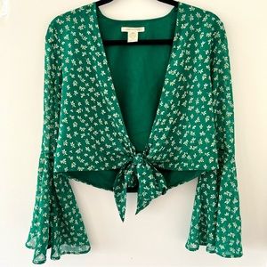 Urban Outfitters Tie-Front Bell-Sleeve Cropped Top